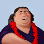 Happy looking man wearing a red lei around his neck