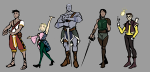 Lineup of different characters that make up a full party